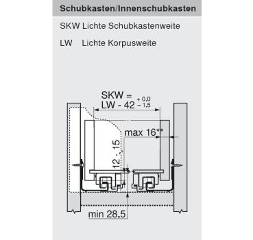 MOVENTO mit BLUMOTION S, Vollauszug für Holzschubkasten, 40 kg, NL=300mm, ohne Kupplungen, für Blumotion, 760H3000S